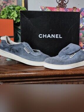 Chanel Women's Suede Low-Top Sneakers in Slate Blue